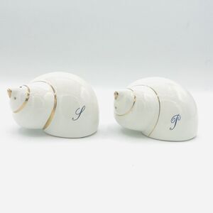 Sea Shell Salt & Pepper Shaker Set. White W/ Gold Trim & Corks. Porcelain Unused
